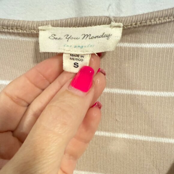 See You Monday Tan Cream Stripe Sleeveless Dress‎ Size S - Picture 2 of 6